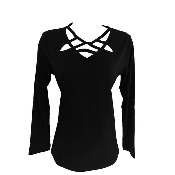 Tops - new Black Strappy Neck Shirt S
